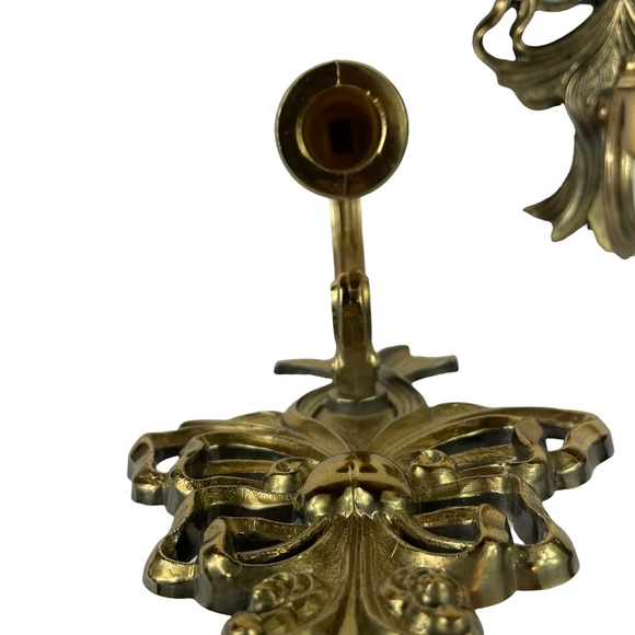 MCM Gold Filagree Wall-Mount Candle Holders Heart Decor Very Clean 8” Tall Homco - Picture 15 of 15